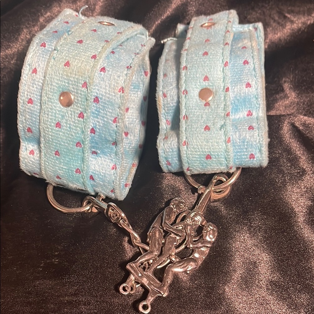 Blue Decorative Belt with Intricate Embroidery and Metal Clasps